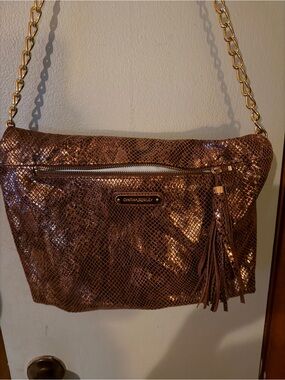 Cynthia Crowley Brown Snake-Embossed Shoulder Bag